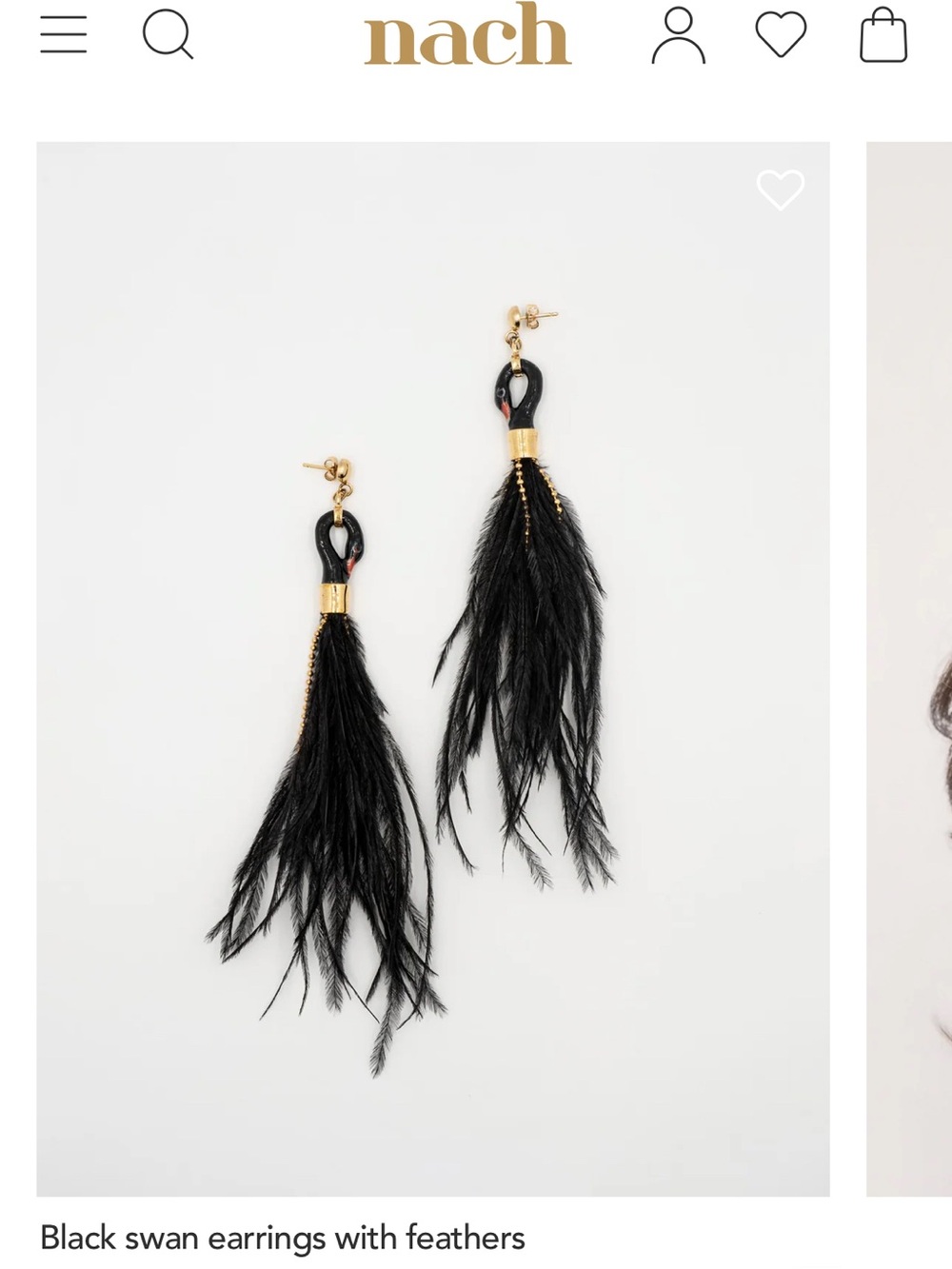 Nach Black Feather Swan Drop Earrings with Gold Accents